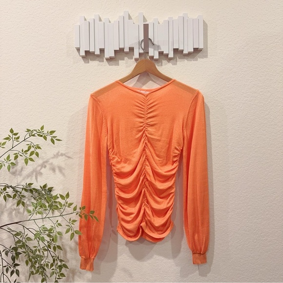 Keepsake the Label Orange Ruched Long Sleeve Cotton Silk Knit Top Size Small NWT - Picture 2 of 5
